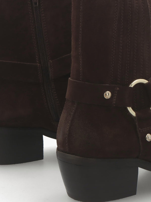 Pailia Brown Suede Western Ankle Boots