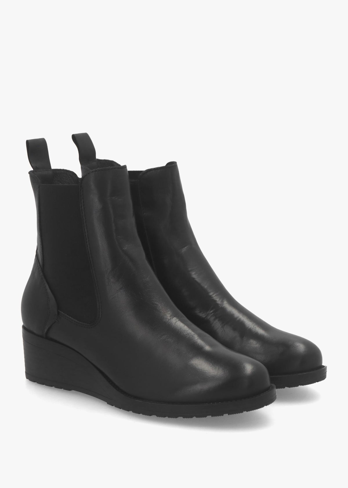Bezzie Black Leather Wedge Ankle Boots