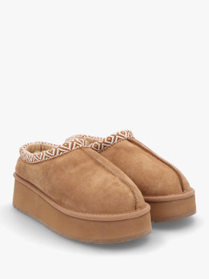 Somolly Tan Suede Shearling Platform Slippers