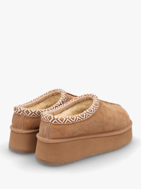 Somolly Tan Suede Shearling Platform Slippers