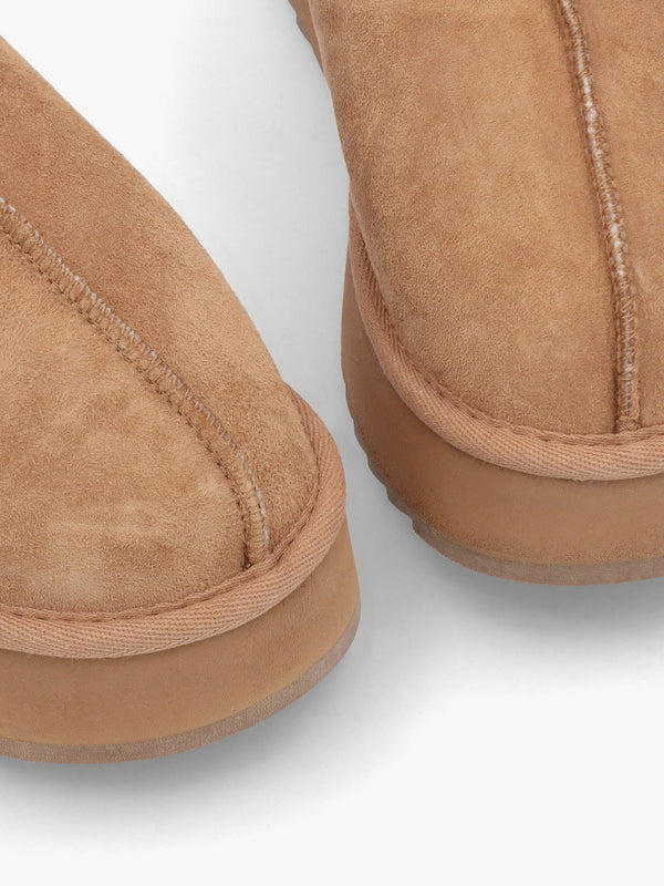 Somolly Tan Suede Shearling Platform Slippers