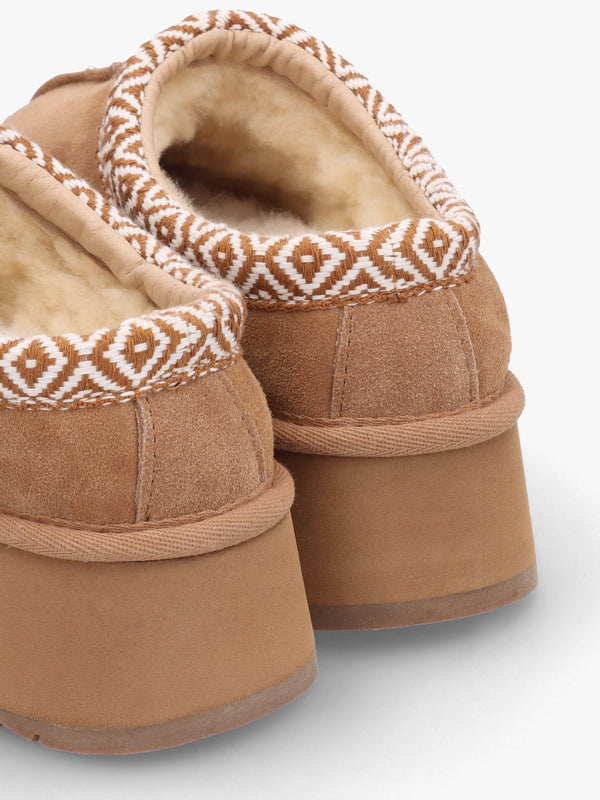 Somolly Tan Suede Shearling Platform Slippers