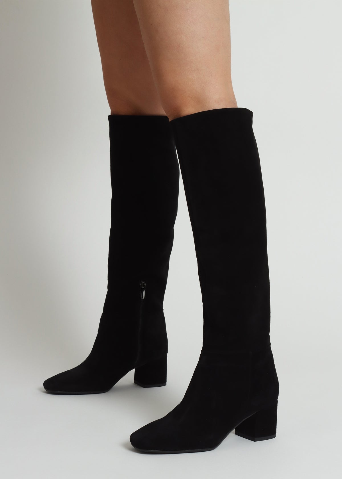 Lala Black Suede Mid-Block Heel Knee Boots