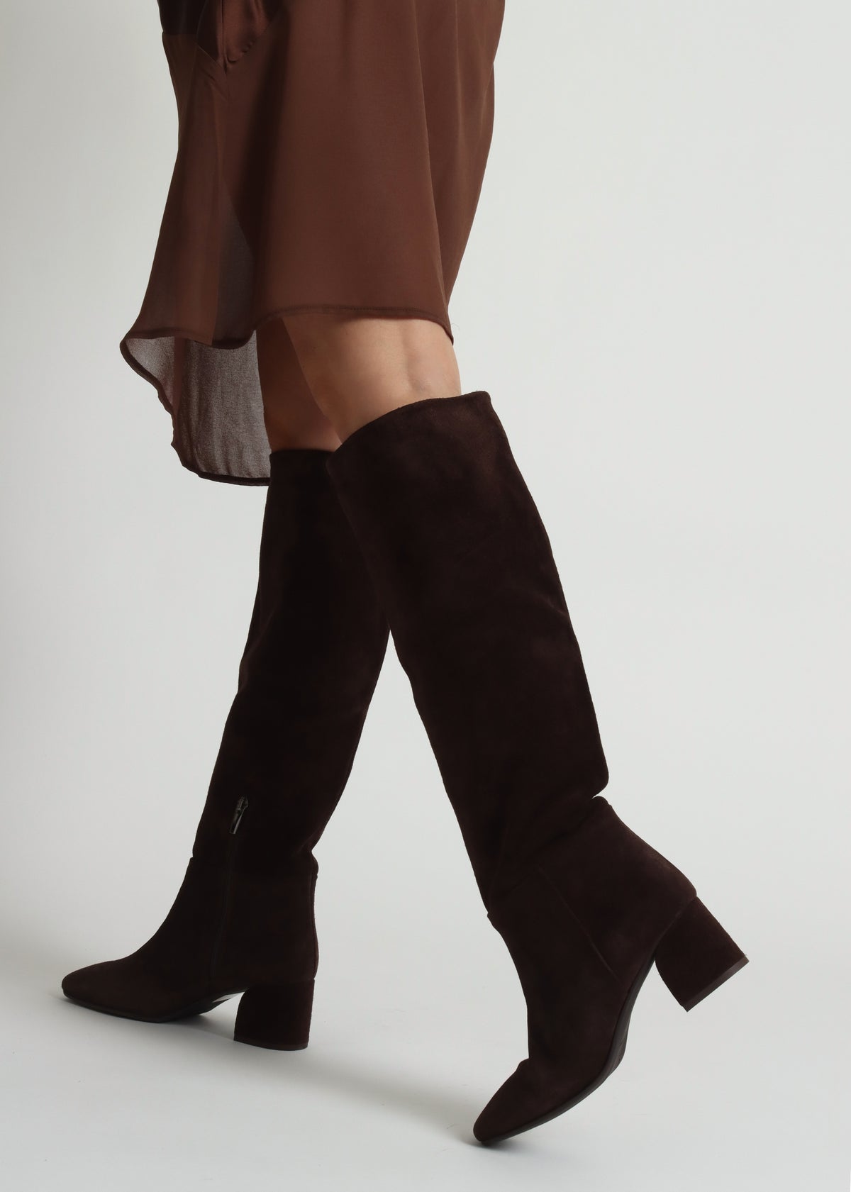 Lala Brown Suede Mid-Block Heel Knee Boots