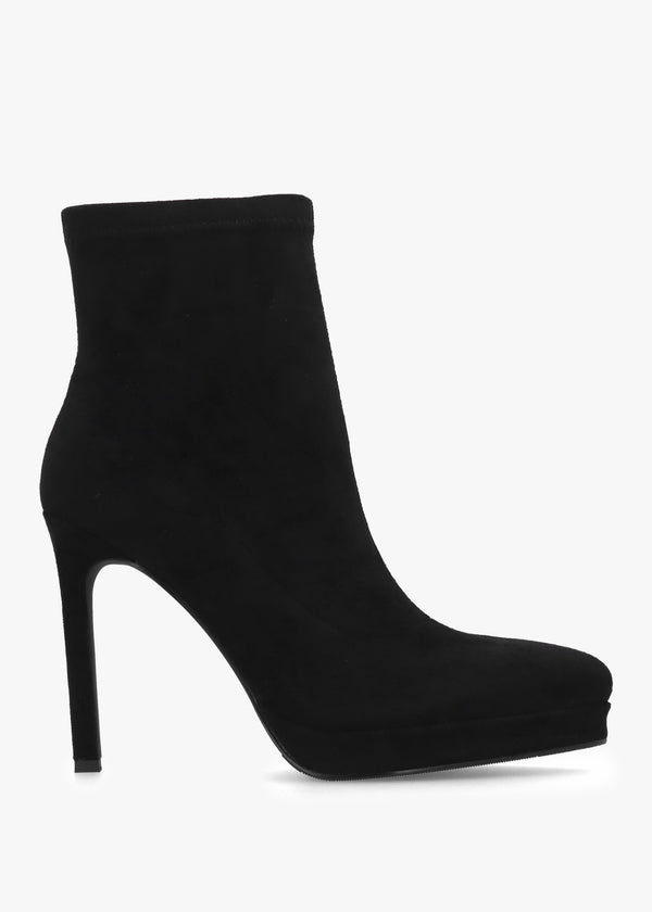 Ranny Black Suedette Platform High Heel Ankle Boots