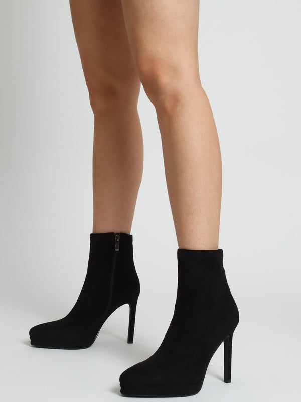 Ranny Black Suedette Platform High Heel Ankle Boots