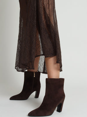 Suzie Brown Suede Curved Heel Ankle Boots