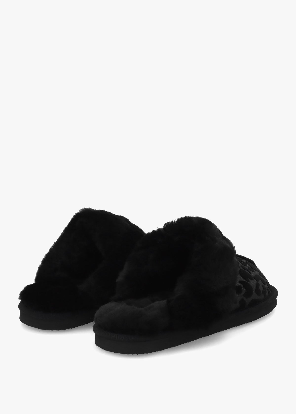 Shut Black Leopard Sheepskin Twinface Slippers