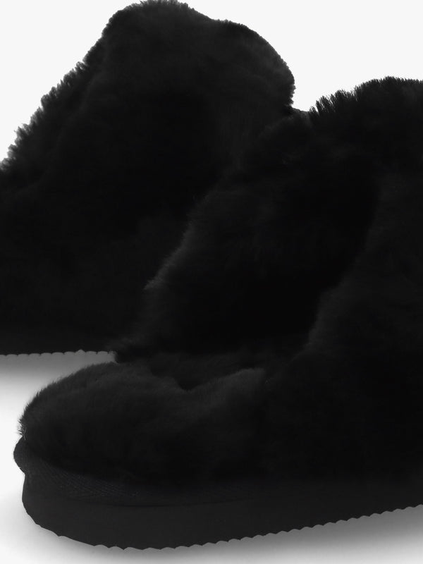 Shut Black Leopard Sheepskin Twinface Slippers