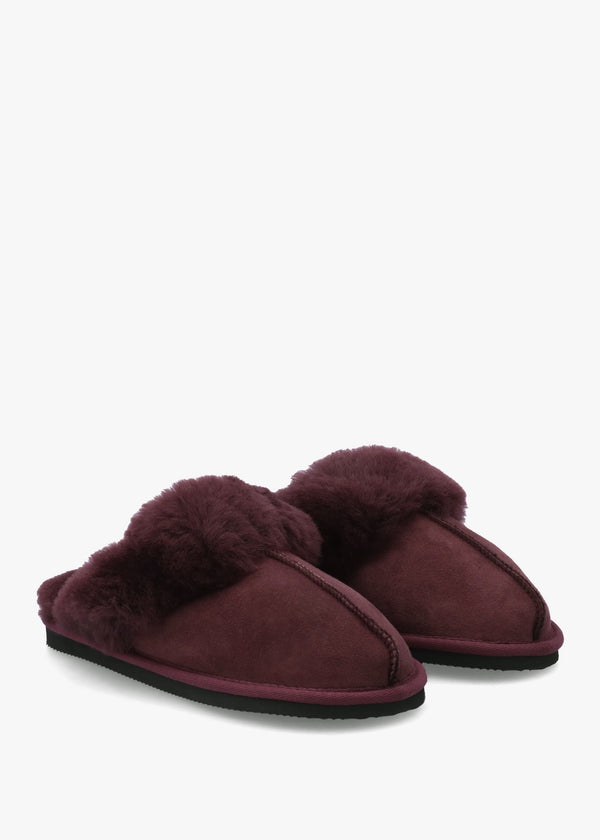 Shut Burgundy Sheepskin Twinface Slippers