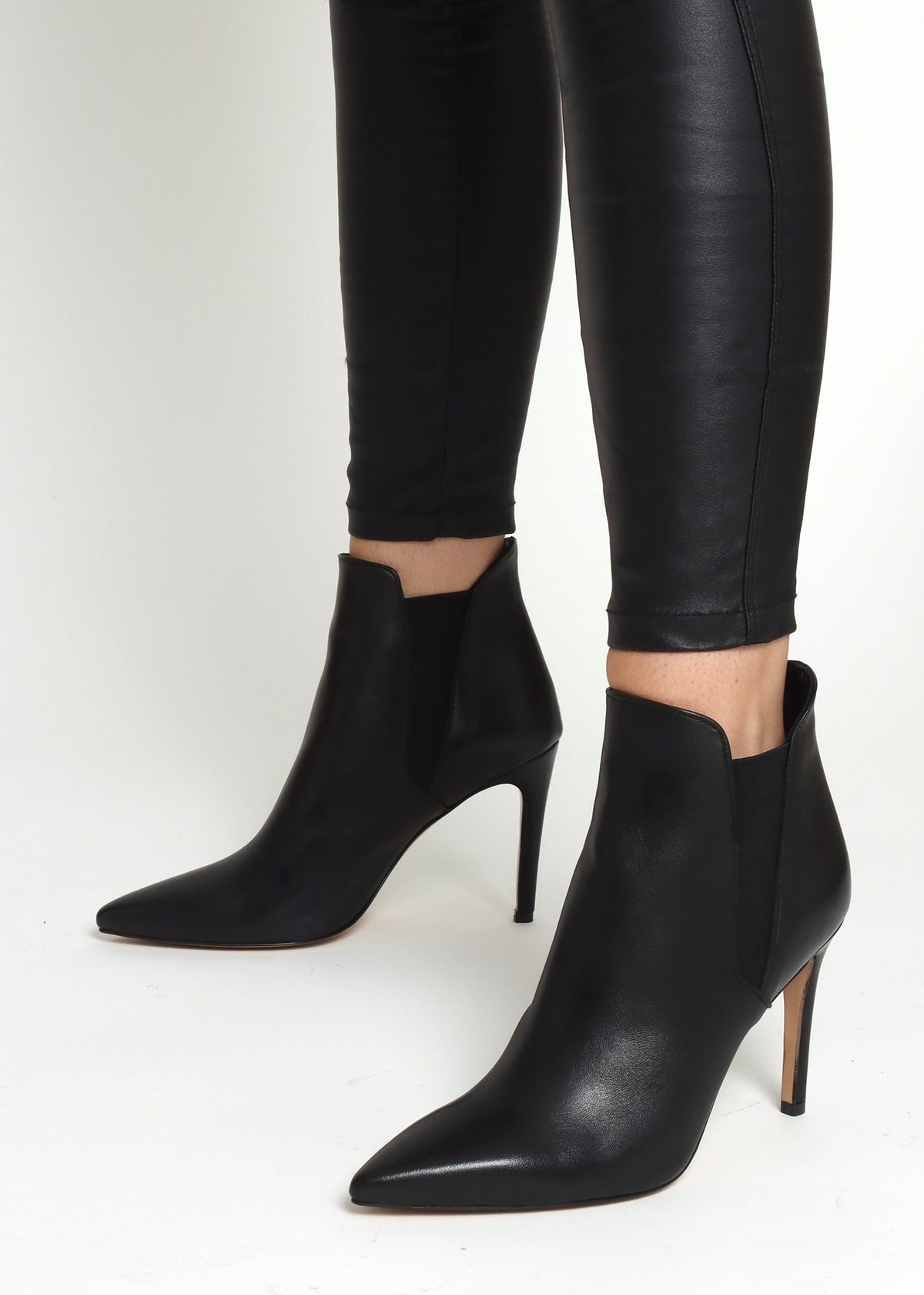 Adril Black Leather Ankle Boots