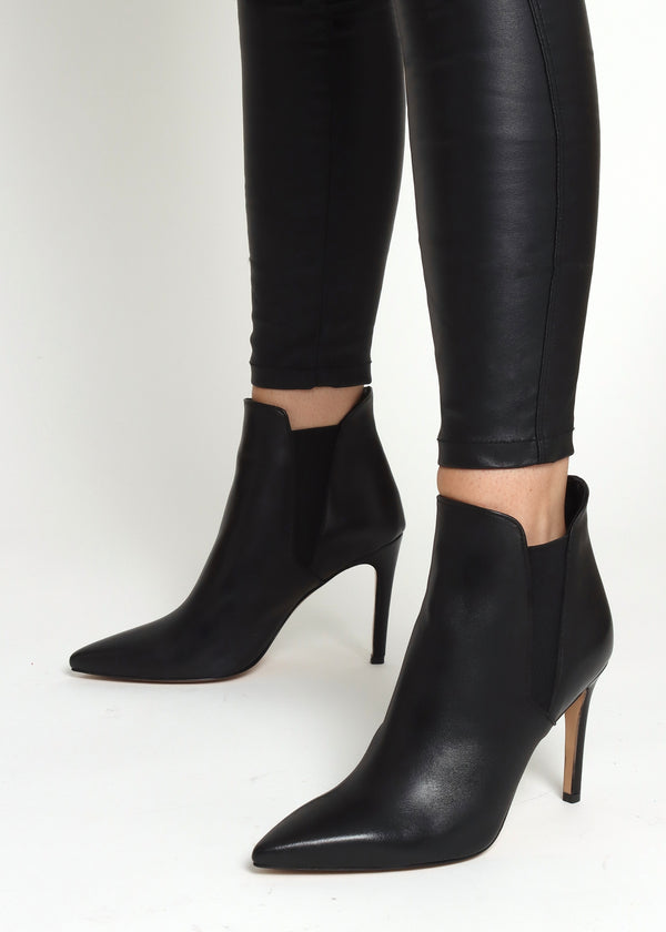 Adril Black Leather Ankle Boots