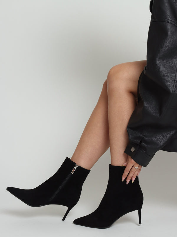 Swift Black Suede Mid Heel Ankle Boots