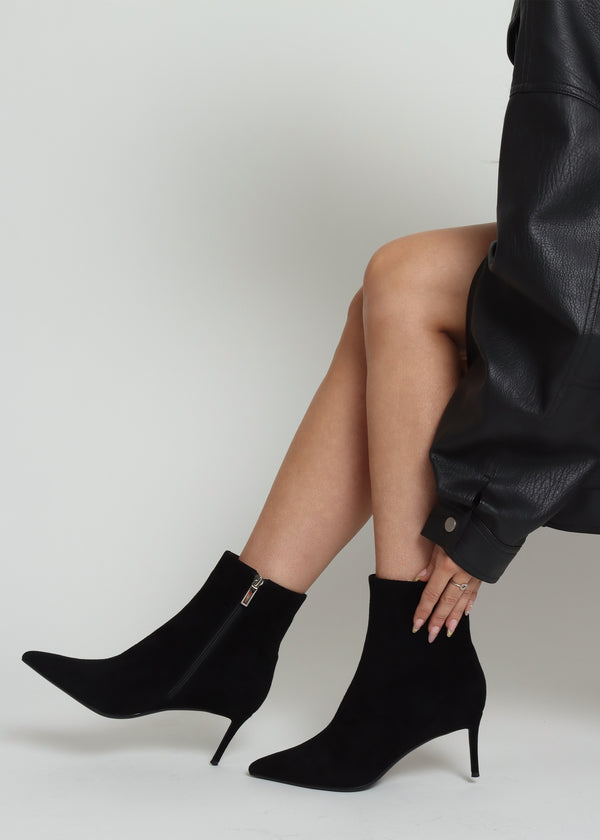 Swift Black Suede Mid Heel Ankle Boots