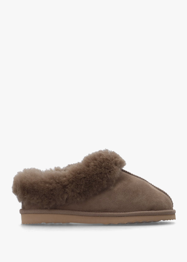 Somolly Taupe Suede Shearling Slippers