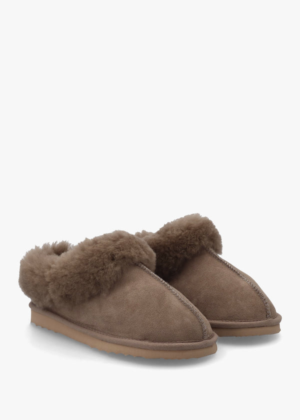Somolly Taupe Suede Shearling Slippers
