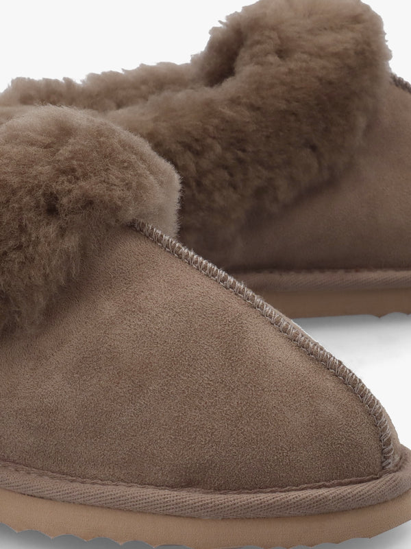 Somolly Taupe Suede Shearling Slippers