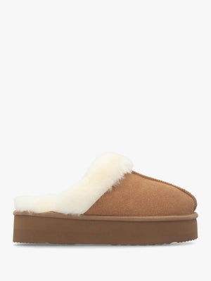Shut Platform Tan Twinface Sheepskin Slippers