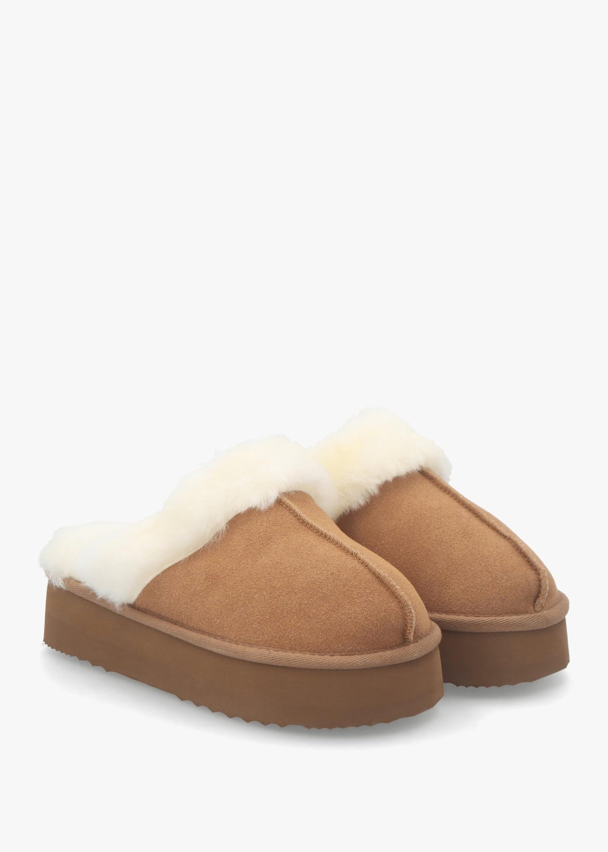 Shut Platform Tan Twinface Sheepskin Slippers