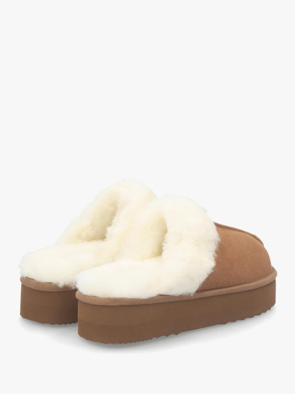 Shut Platform Tan Twinface Sheepskin Slippers