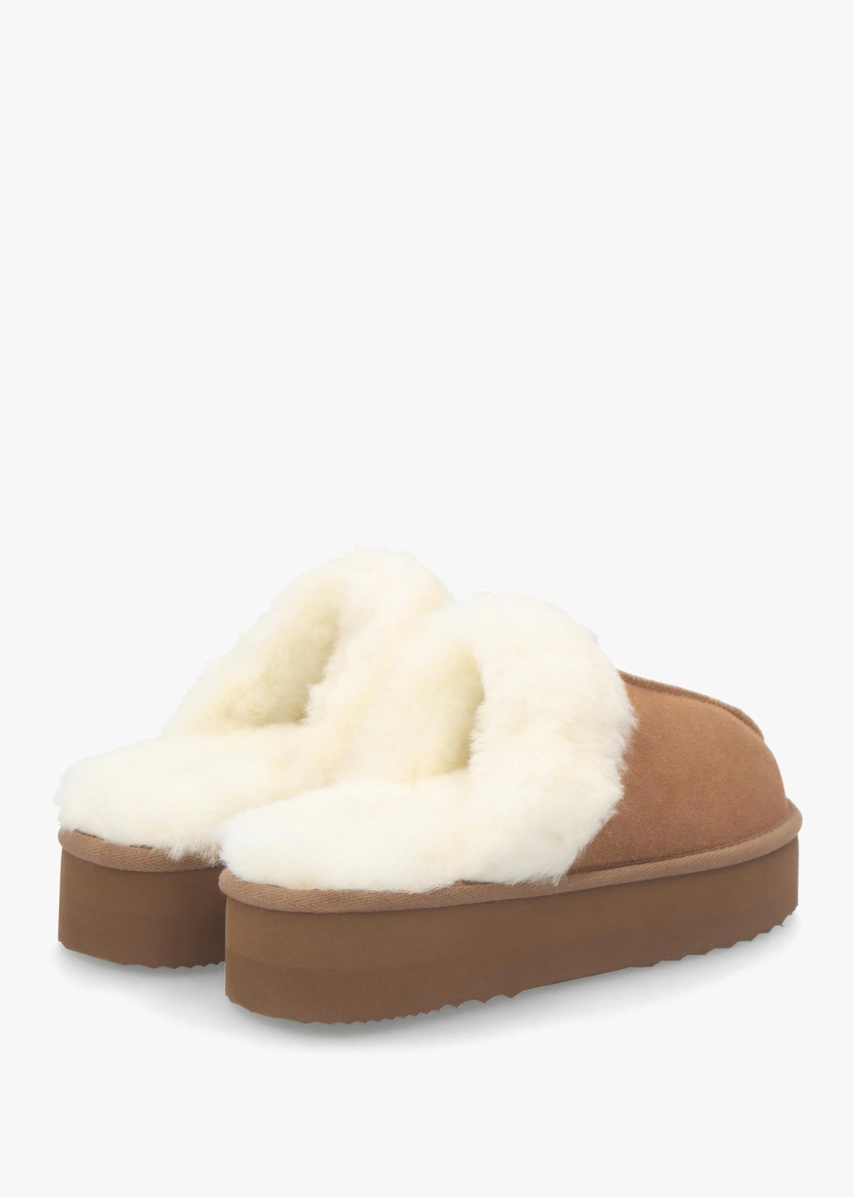 Shut Platform Tan Twinface Sheepskin Slippers