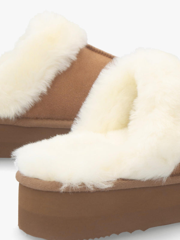Shut Platform Tan Twinface Sheepskin Slippers