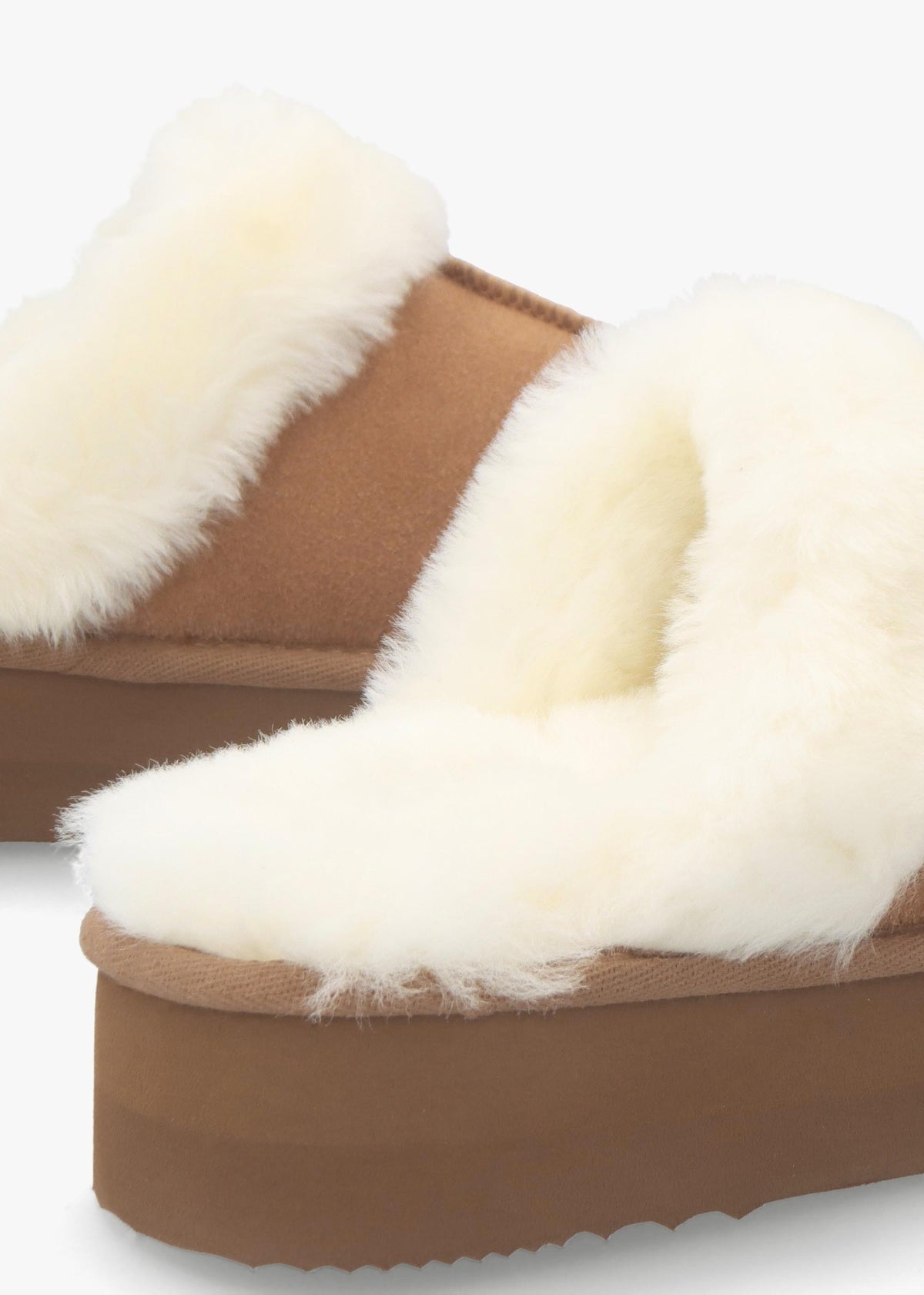 Shut Platform Tan Twinface Sheepskin Slippers