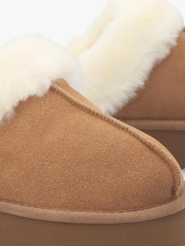 Shut Platform Tan Twinface Sheepskin Slippers