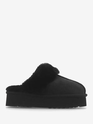 Shut Platform Black Twinface Sheepskin Slippers