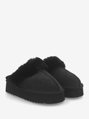 Shut Platform Black Twinface Sheepskin Slippers