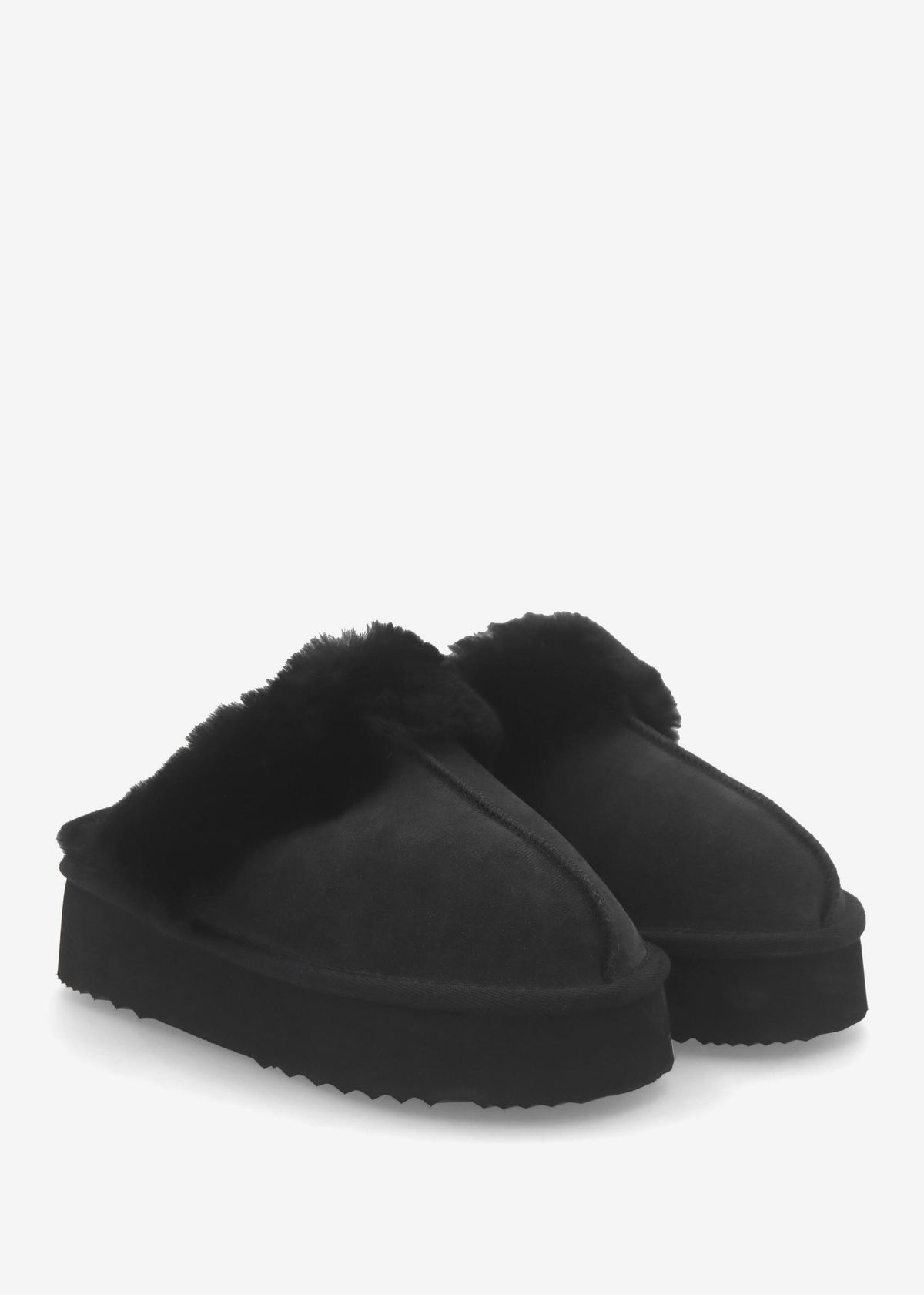 Shut Platform Black Twinface Sheepskin Slippers