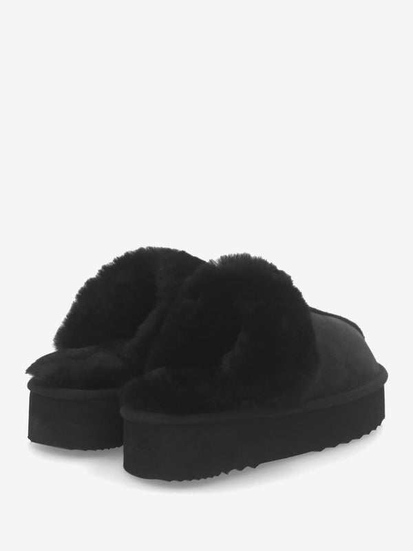 Shut Platform Black Twinface Sheepskin Slippers