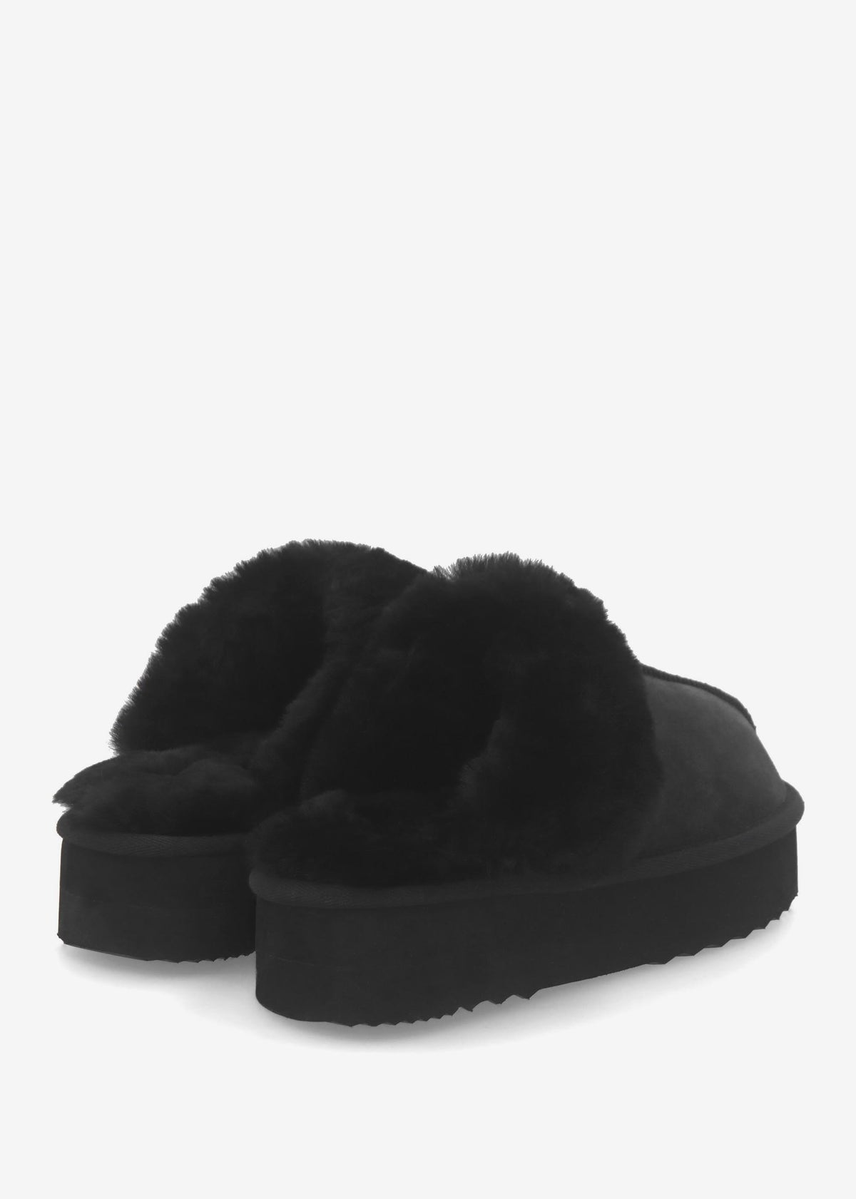 Shut Platform Black Twinface Sheepskin Slippers