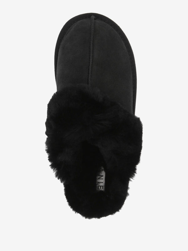 Shut Platform Black Twinface Sheepskin Slippers