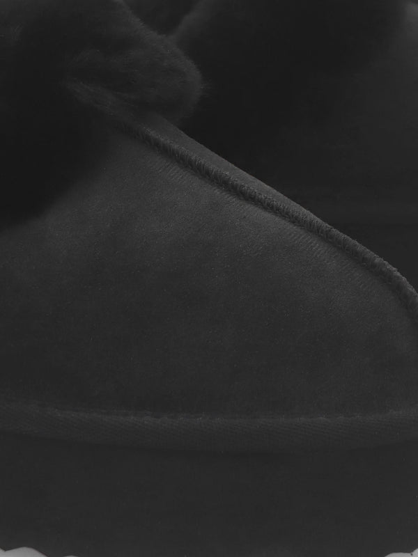 Shut Platform Black Twinface Sheepskin Slippers