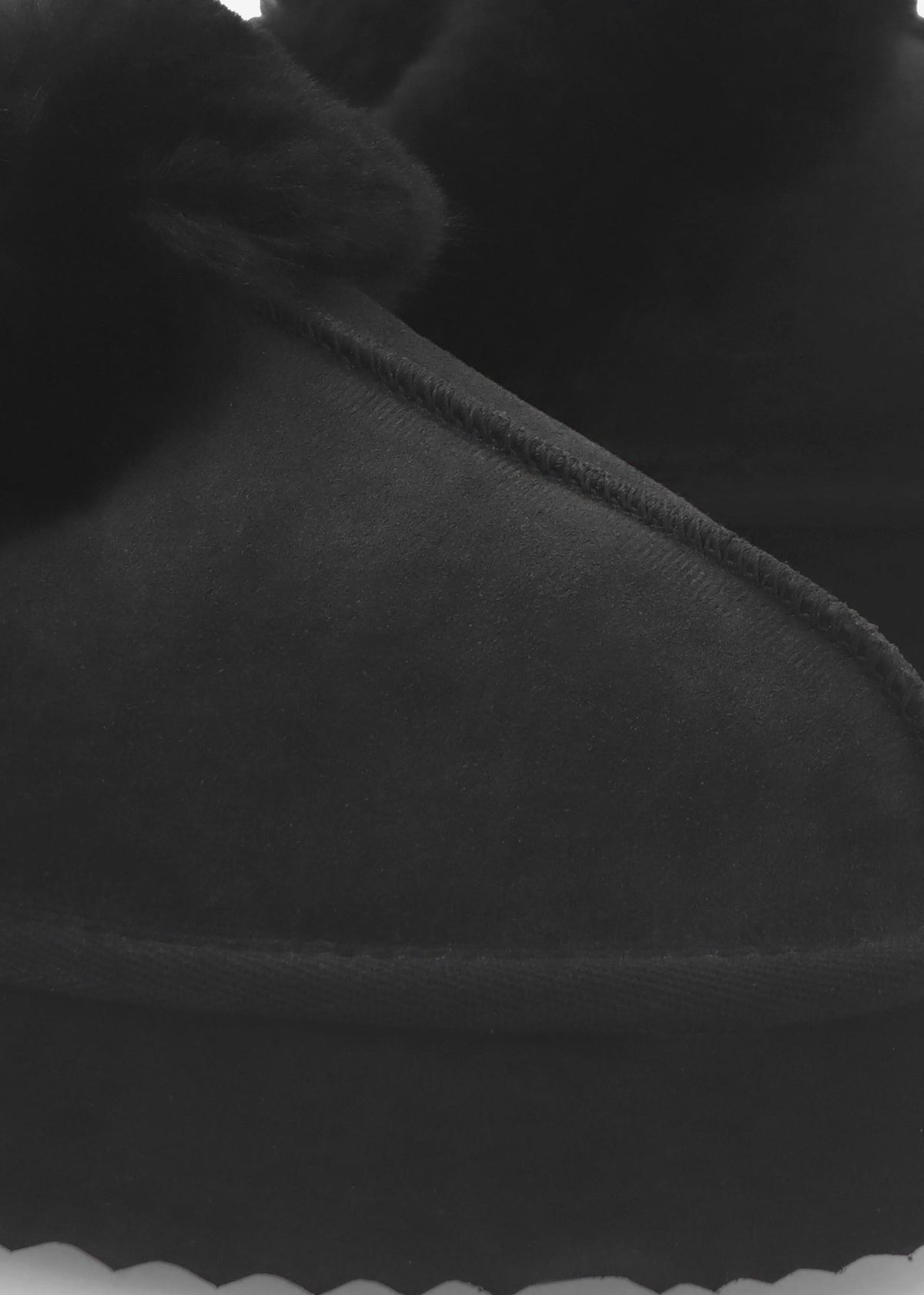 Shut Platform Black Twinface Sheepskin Slippers