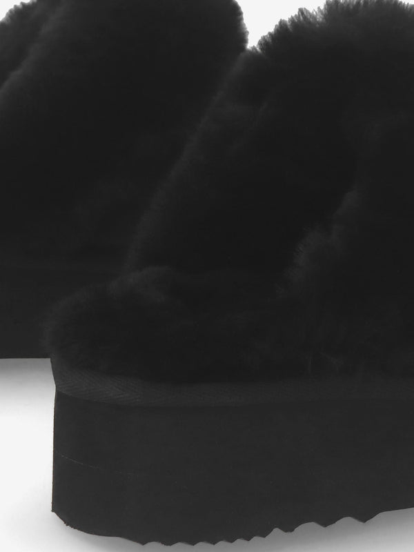 Shut Platform Black Twinface Sheepskin Slippers