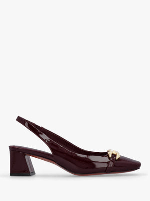 Sachay Burgundy Patent Leather Sling Back Court Shoes