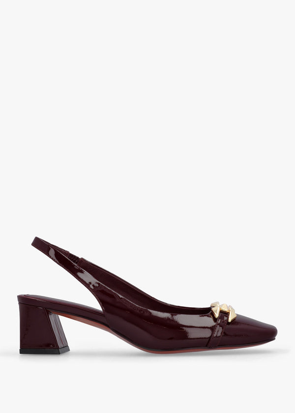 Sachay Burgundy Patent Leather Sling Back Court Shoes