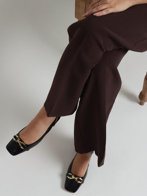 Sachay Black Patent Leather Sling Back Court Shoes