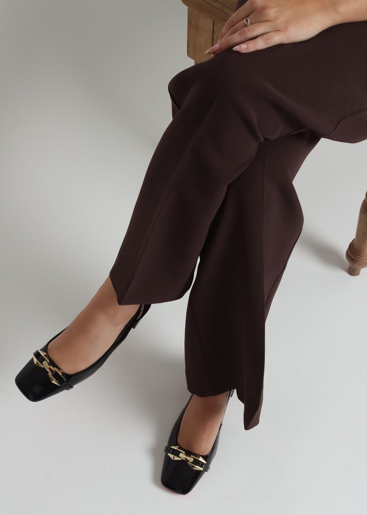 Sachay Black Patent Leather Sling Back Court Shoes