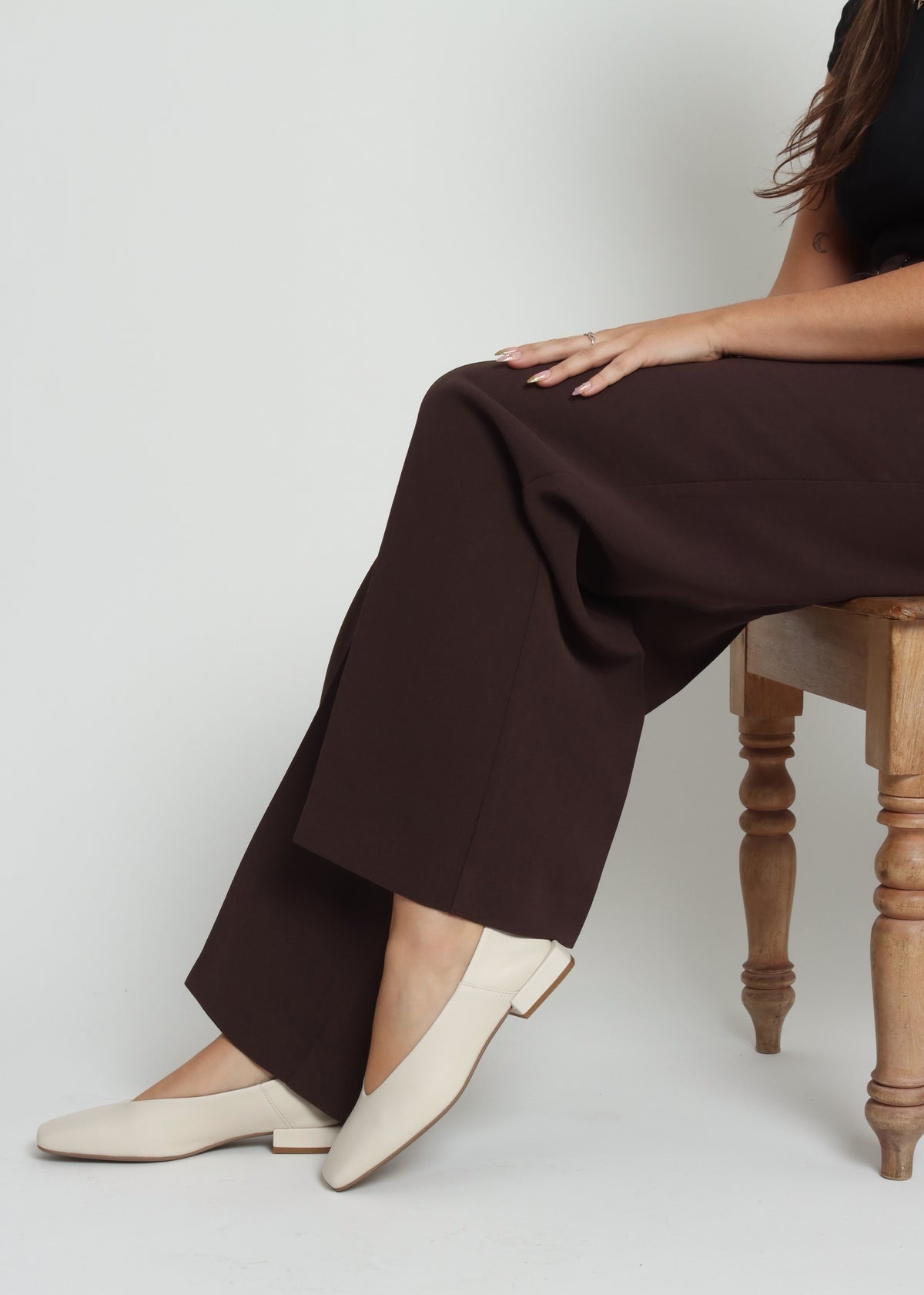 Saria Cream Leather Square Toe Ballet Pumps