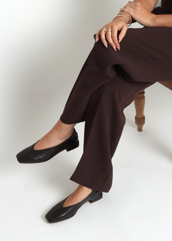 Saria Brown Leather Square Toe Ballet Pumps