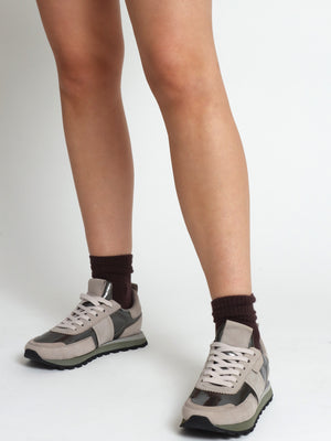 Aimie Grey Suede Metallic Leather Runner Trainers