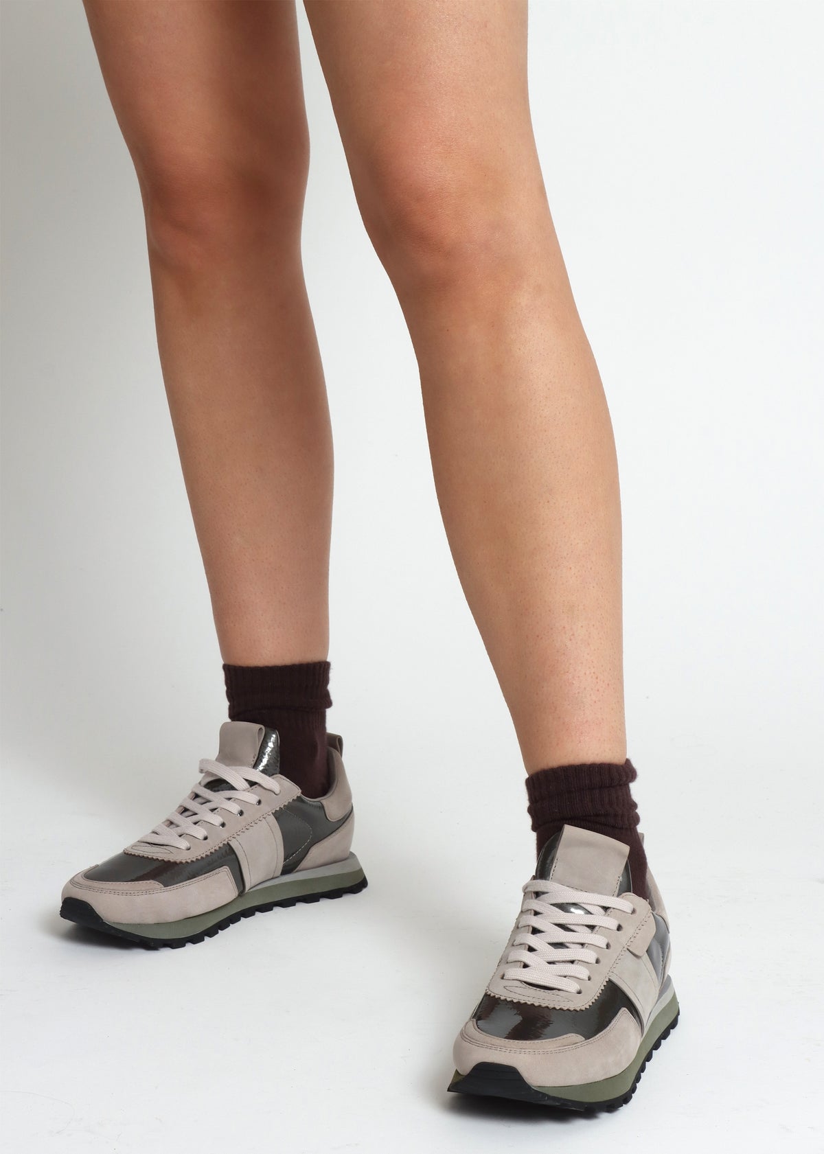 Aimie Grey Suede Metallic Leather Runner Trainers