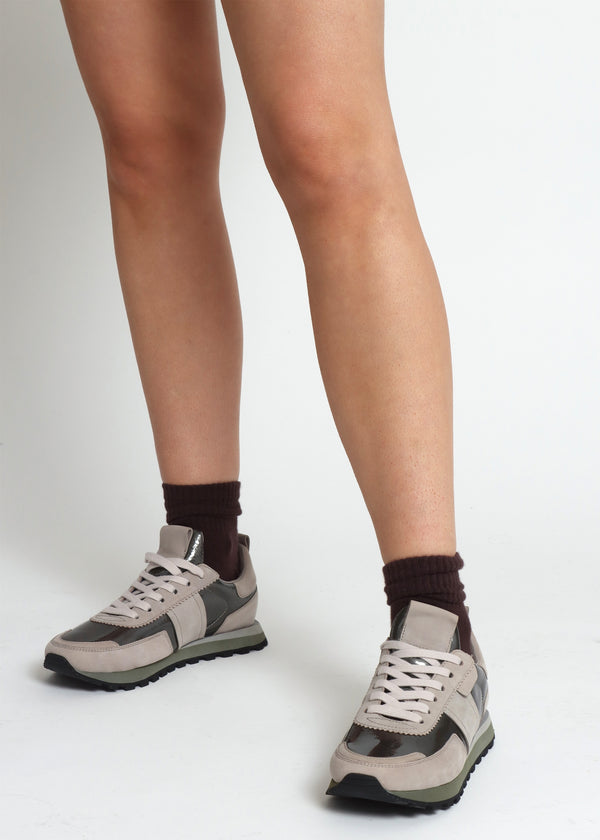Aimie Grey Suede Metallic Leather Runner Trainers