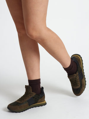Aimie Green Suede & Pony Hair Runner Trainers