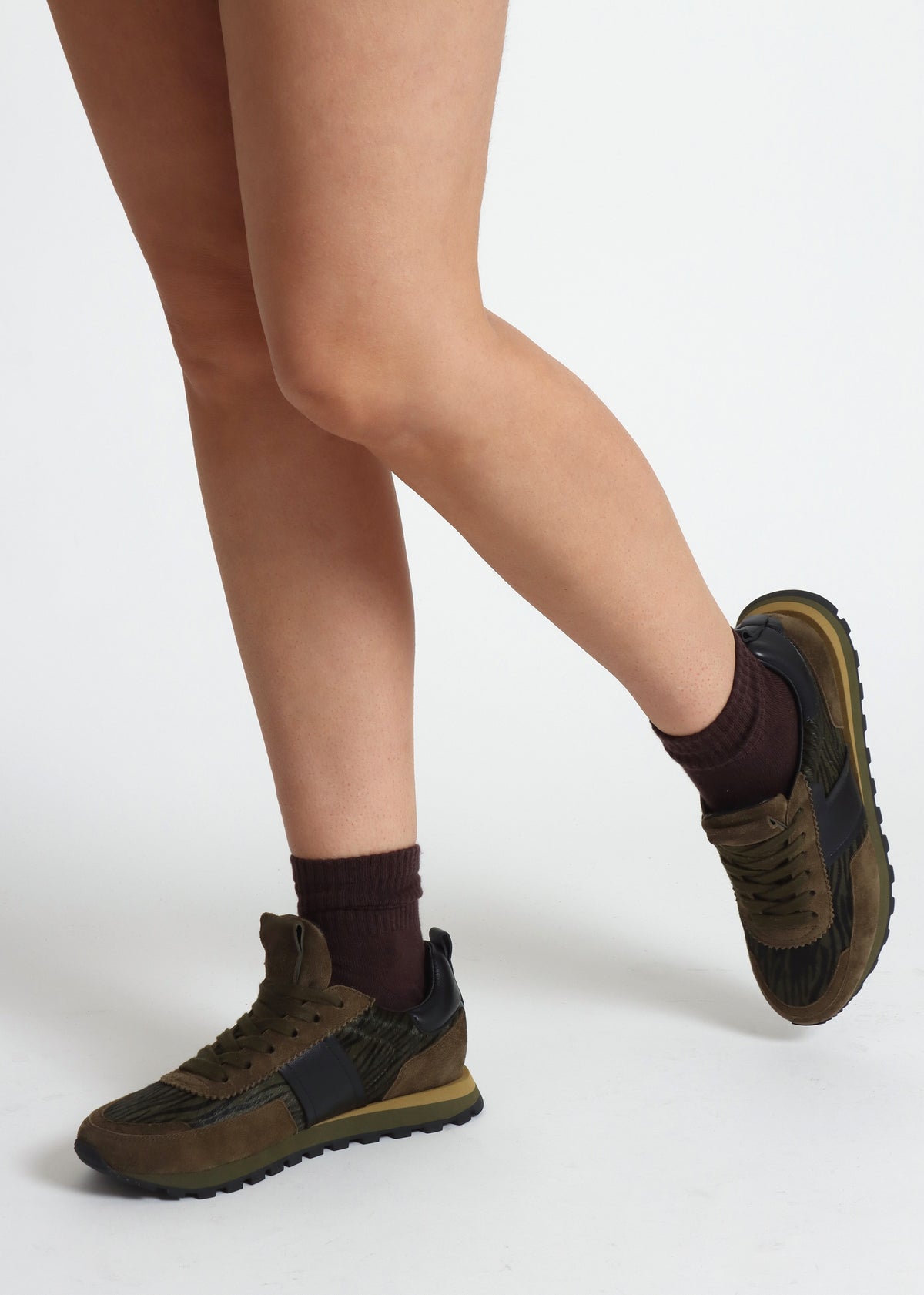 Aimie Green Suede & Pony Hair Runner Trainers