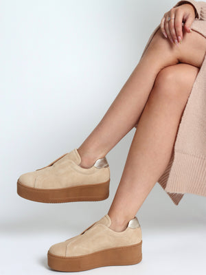 Tred Beige Suede Laceless Flatform Trainers