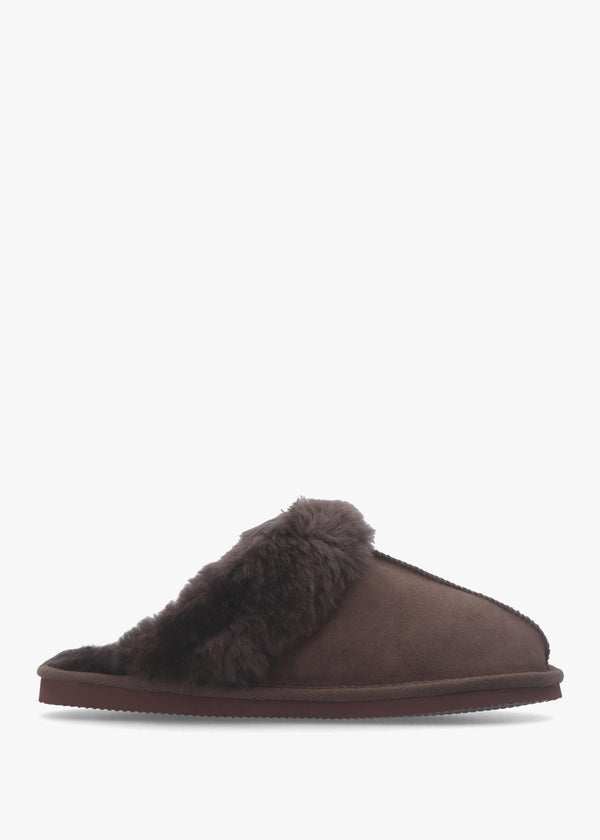 Shut Brown Sheepskin Twinface Slippers